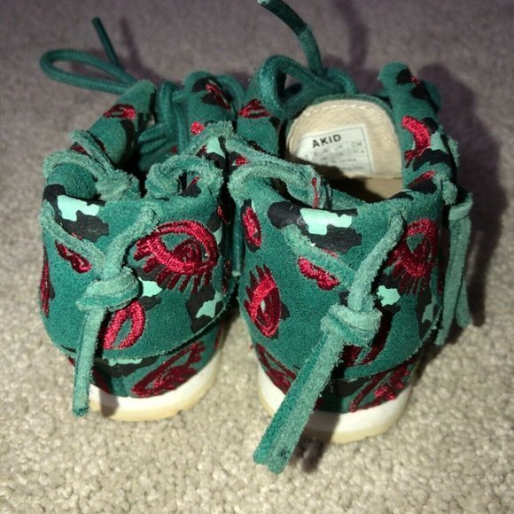 Akid Stone Leopard Leather‎ Shoes Size 4C Unisex Toddlers Girls Green Red - Picture 10 of 10